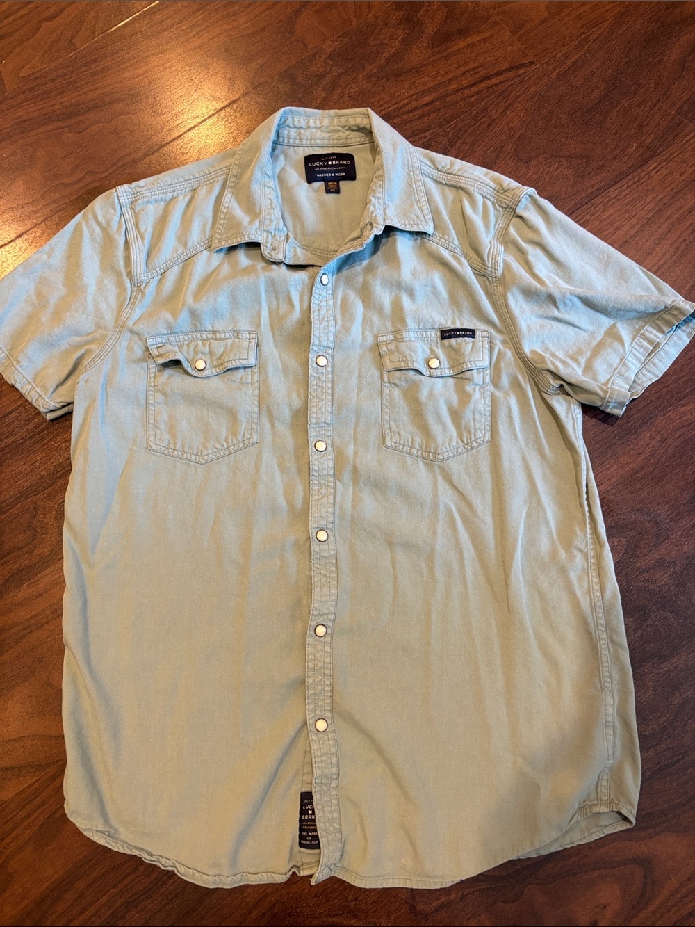 Lucky Brand Pale Blue Short Sleeve Button-Down Western Shirt
